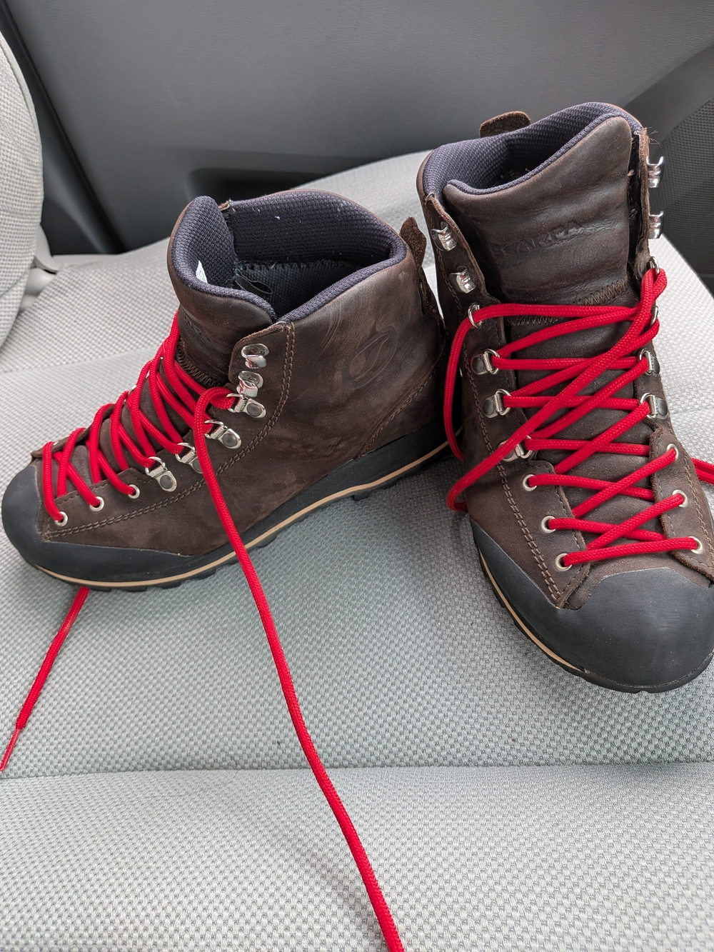 Women’s Brown Ankle Hiking Booties with Red Laces